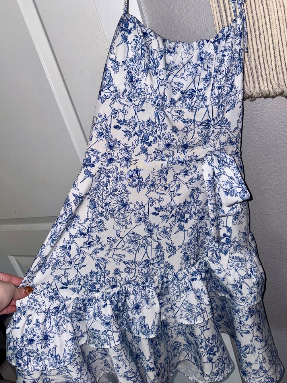 SHEIN White Midi Dress with Blue Floral Print